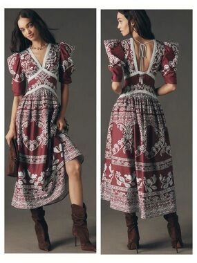 Farm Rio x Anthropologie Stunning Boho Puff Sleeve Maxi Dress NWT S Maximalist